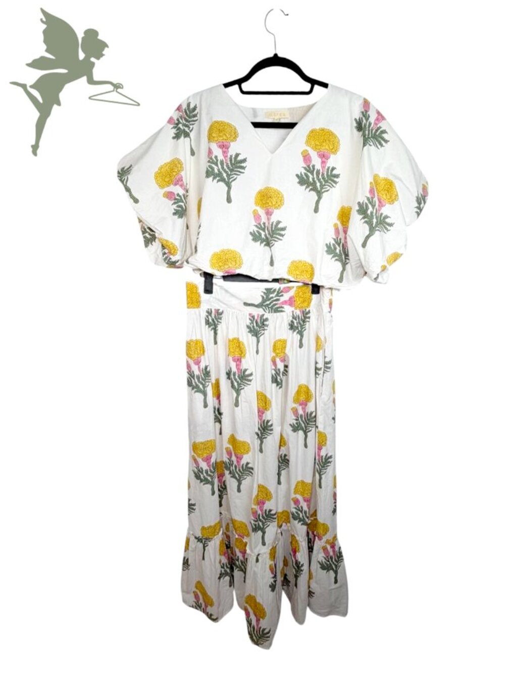 MAREA Dandelion Cotton Block Print Tiered Maxi Skirt - Picture 8 of 8
